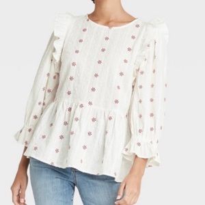 Universal Thread Puff sleeve peplum embroidered top